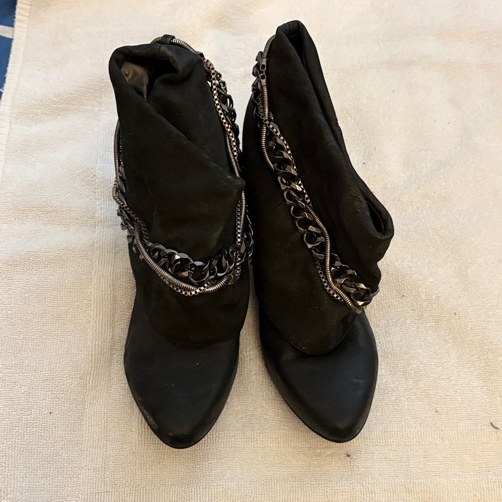 RACHEL Rachel Roy Black Ankle Booties with Chain Embellishment
